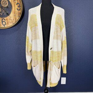 Fab'rik Yellow, Beige, & Cream Striped Oversized Cardigan, M/L